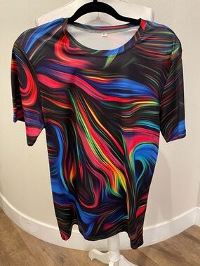 Multi-Color Swirl Print Short Sleeve Top - Women